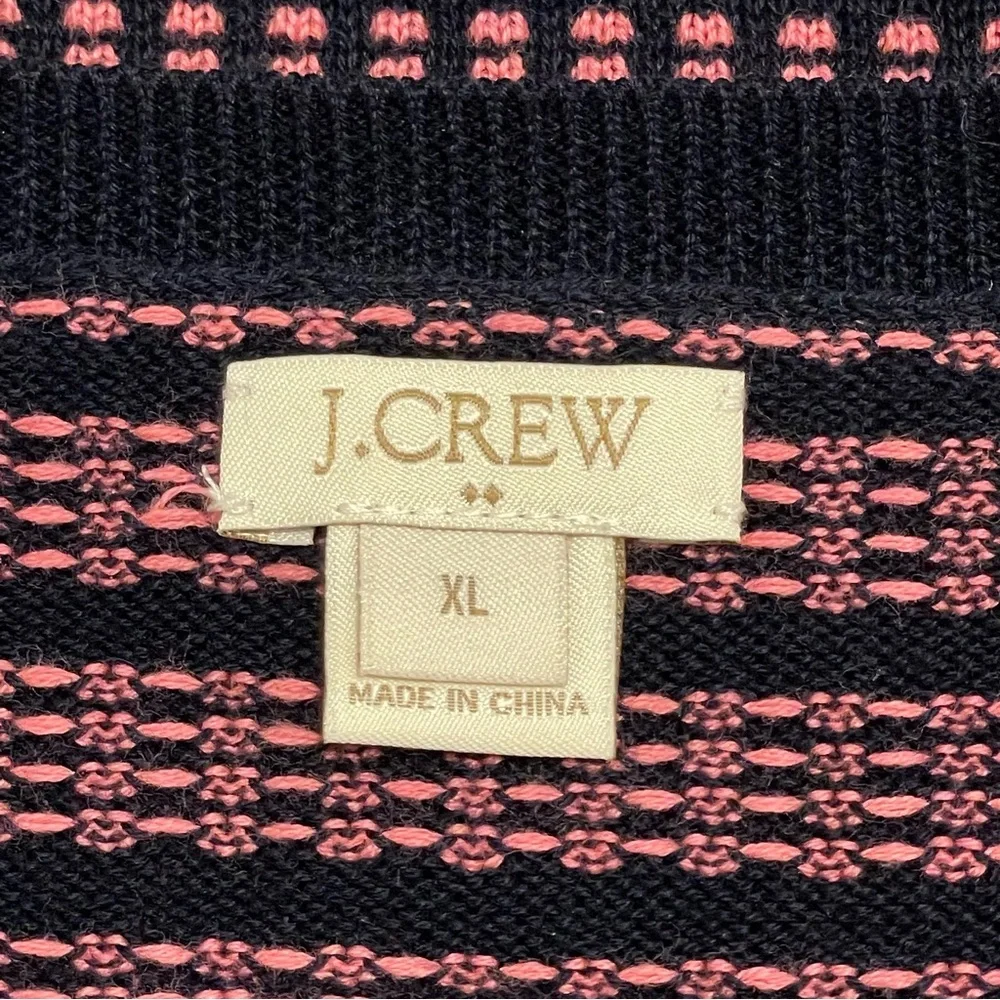 J. Crew Textured Crewneck Knit Sweater Navy & Pink 3/4 Length Sleeve Size XL